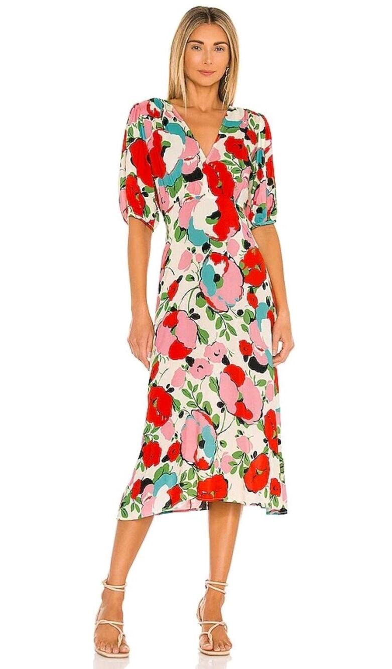 Velvet by Graham & Spencer Alisha Midi Dress in Posey Floral Red Size Medium